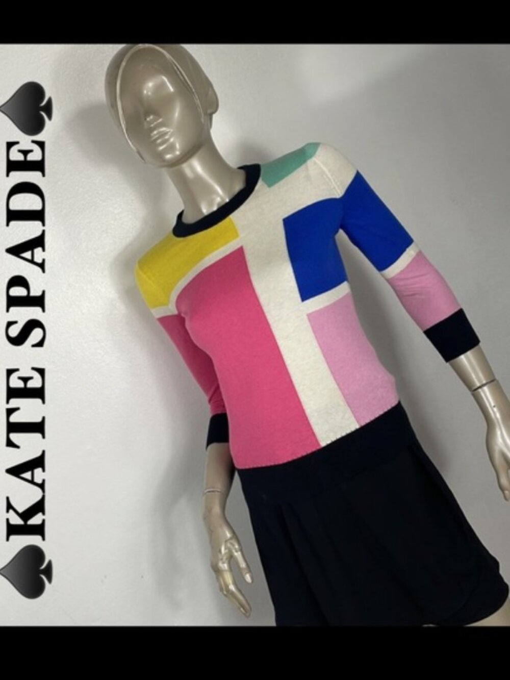 Kate Spade New York Colorblock Geometric Mondrian Knit Sweater Small